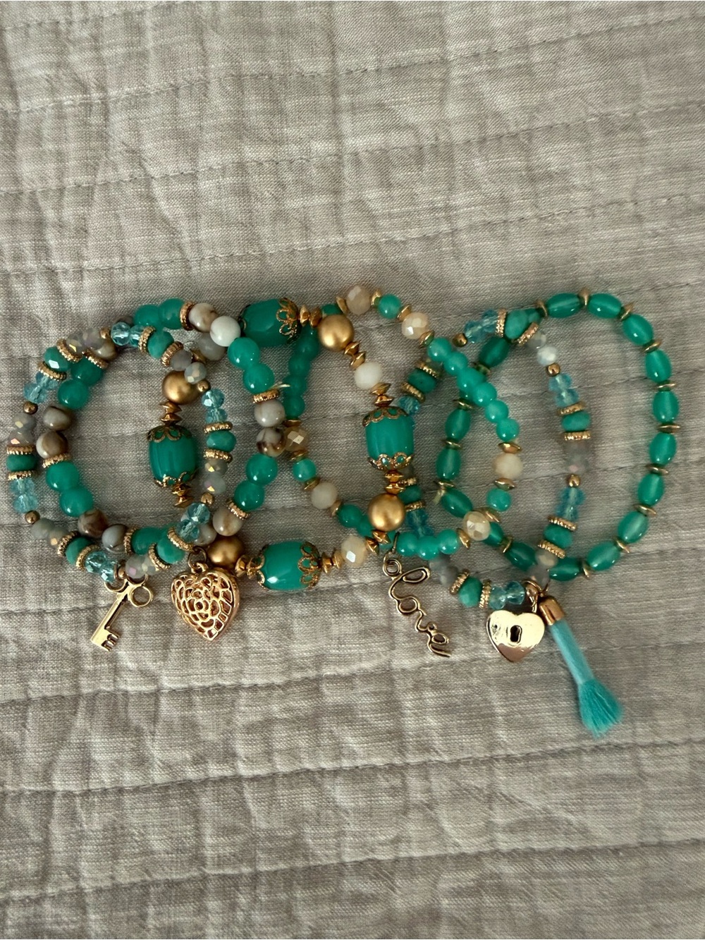 Turquoise Beaded Charm Bracelet Set - Women Jewelry Set of 6 - Picture 4 of 4